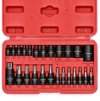 MIXPOWER 25 Piece Torx Bit Socket and Female External Socket Set 13 Star Socket