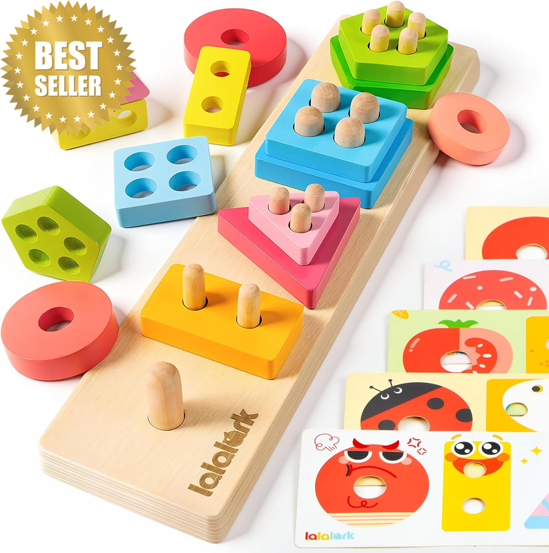 Montessori Toys for 1 2 3 Year Old, Wooden Sorting & Stacking Toys with 5 Theme