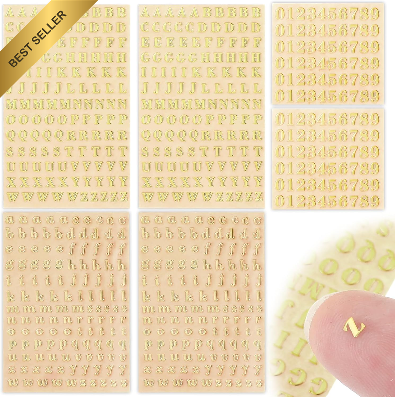 Gold Letter Stickers for Scrapbooking, Self-Adhesive Alphabet and Number Sticker