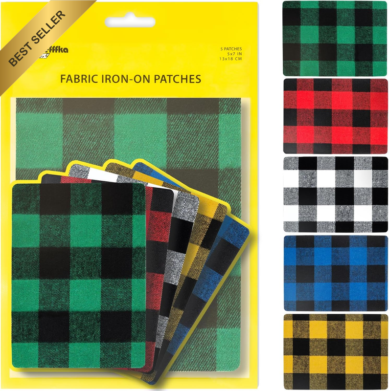 Premium Quality Large Plaid Tartan Fabric Iron-On Patches inside & outside Stron