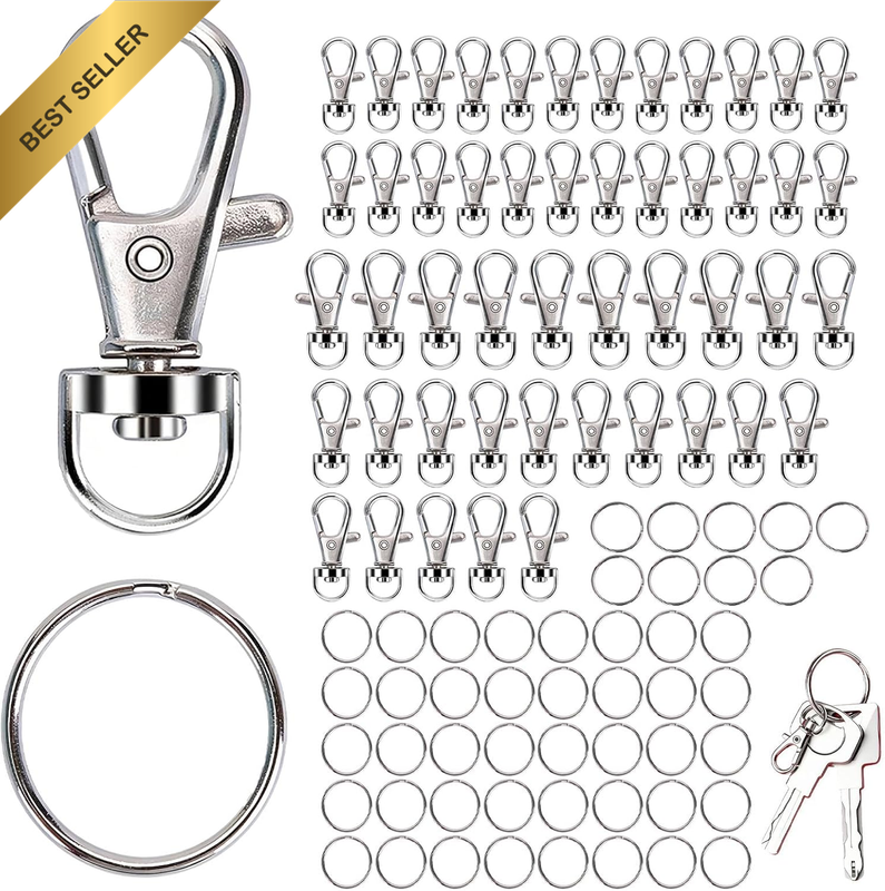 100 PCS Keychains, Metal Swivel Snap Hooks with Key Rings, Durable Lobster Claw