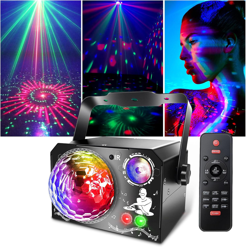 4 in 1 Discokugel,  DJ Discolicht Partylicht 65 Muster, Musikgesteuert Disco Par