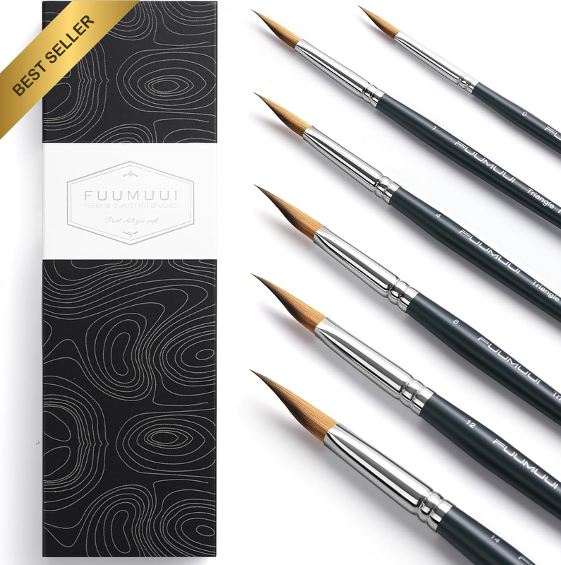 Pointed Triangle Paint Brushes Set - 6 Pcs Professional Synthetic Sable Paint Br