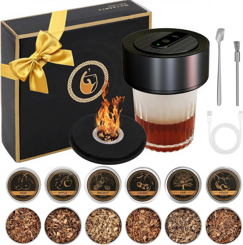 Electric Whiskey Smoker Kit Built-In Lighter,Electric Cocktail Smoker Kit with 6