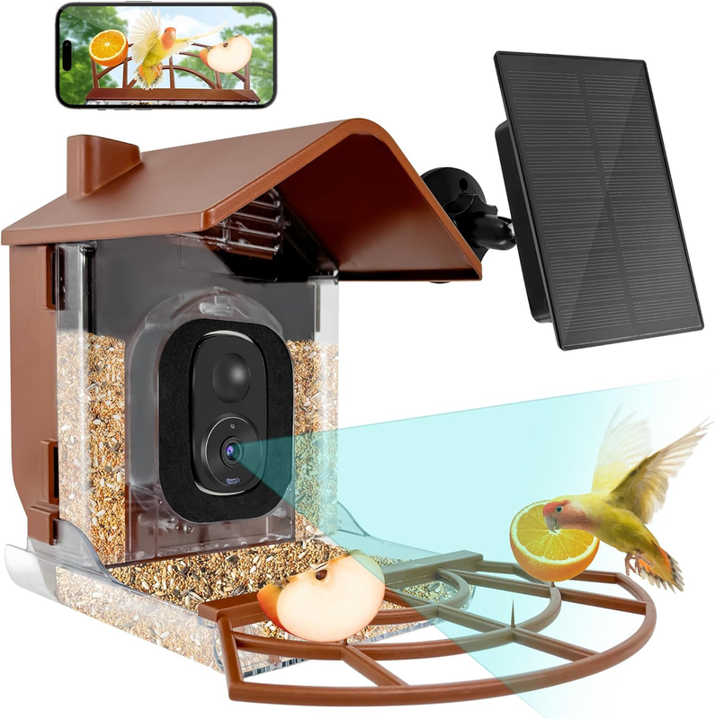 Smart Bird Feeder with Camera, 2K HD Wild Bird Watching Camera with Solar Panel, Auto Capture Bird Videos & Motion Detection, Instant Arrival Alerts, Bird Camera for Bird Lover
