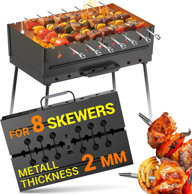 Charcoal Grill for 8 Skewers - Portable Barbecue 16.9