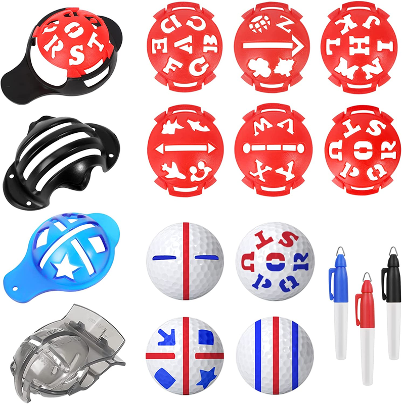 6 Golf Ball Marker Stencils Kit & 3 Pens: Track Alignment Tool Set