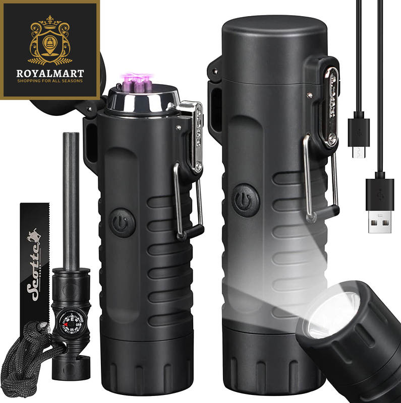 Plasma Windproof Arc Electric Lighter and LED Flashlight Survival Camping Hiking
