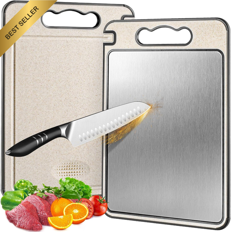 Stainless Steel Cutting Board, Double Sided Chopping Board for Kitchen, Scratch