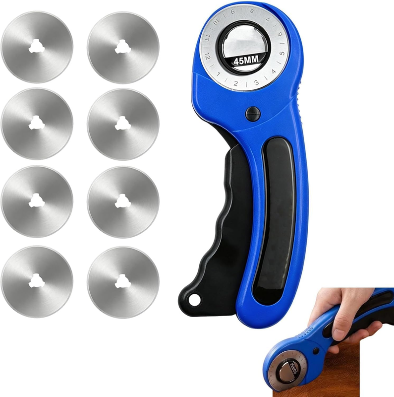 45Mm Rotary Cutter with 10 Blades, Fabric Leather Paper Cutting Tool