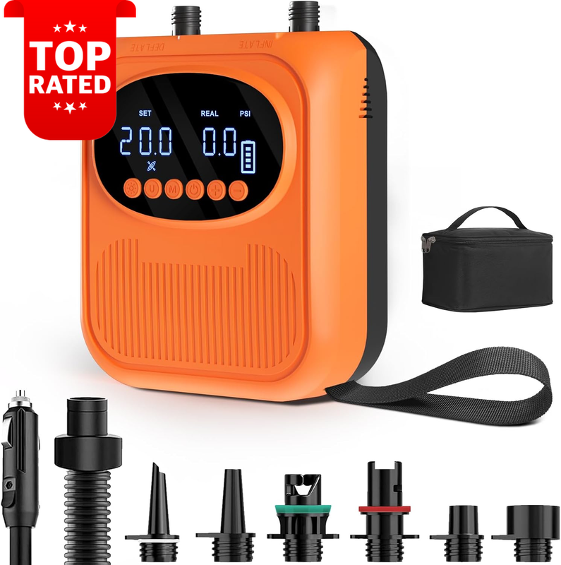20PSI Electric SUP Pump with DC 12V Car Connector Auto-Off Inflate Deflate Kayak