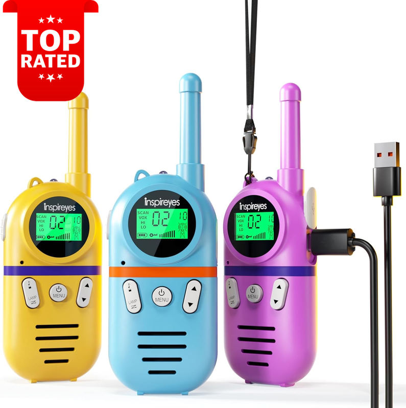 Kids Walkie Talkies Rechargeable 3 Pack Long Range 2-Way Radios Toy Set