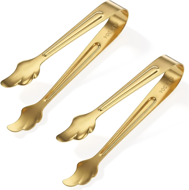 2 PCS Mini Tongs for Appetizer, Stainless Steel Ice Tongs Gold Small Party Desse