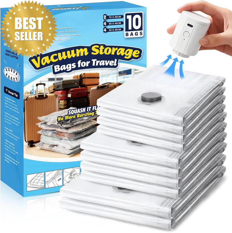 Vacuum Storage Bags with Electric Air Pump, 10 Pack Packing Cubes for Clothing S