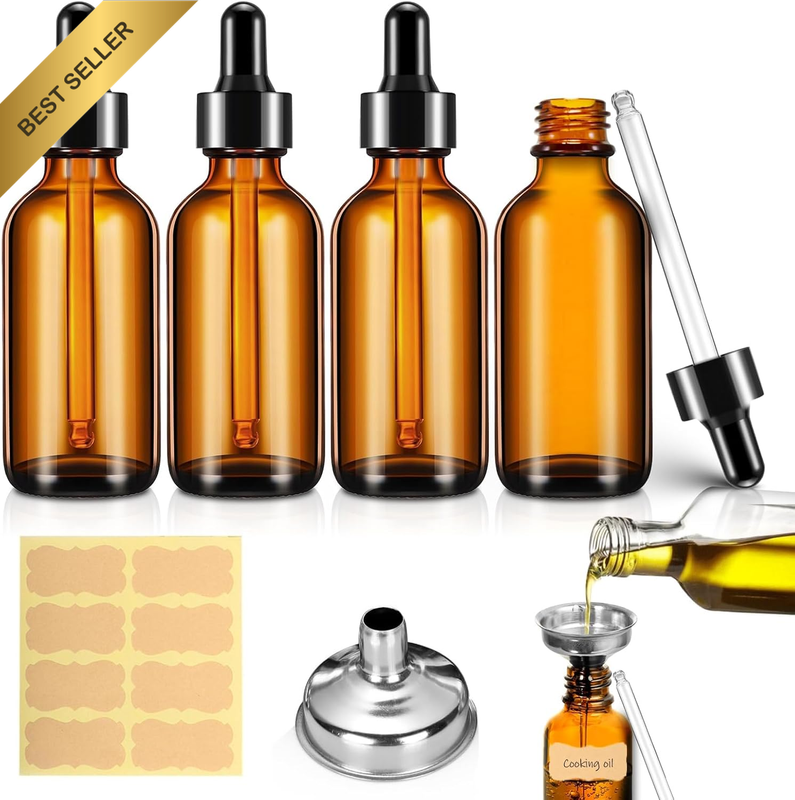 Dropper Bottle, 4 Pcs Amber Glass Dropper Bottle, 100Ml Tincture Bottle with Lab