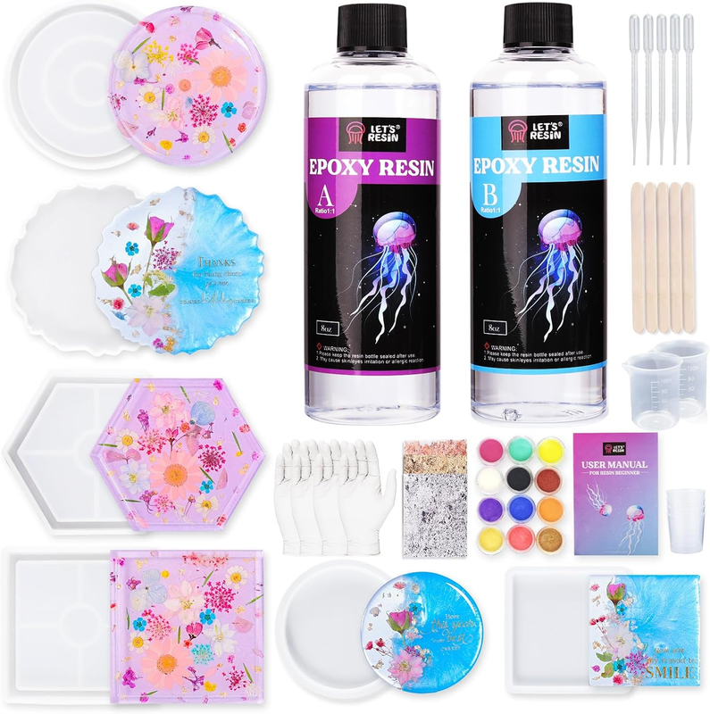 Resin Coaster Molds Kit, 16oz Epoxy Starter Kit for Beginners,Include Epoxy Resi