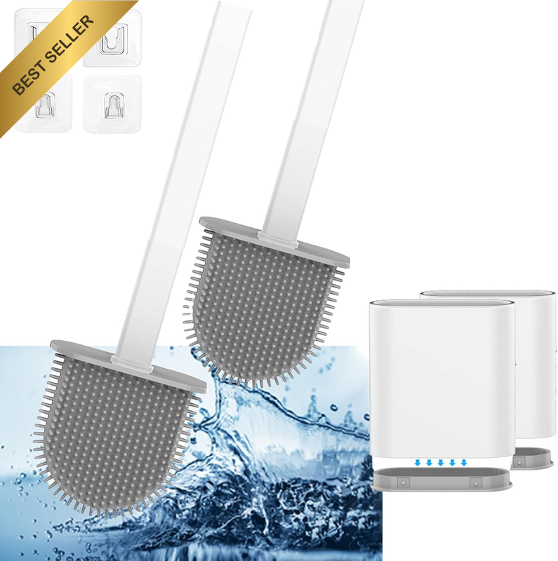 Silicone Toilet Brush-Soft Flat Toilet Brush with Holders, Cleaning Brushes Set