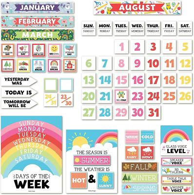 Doodle Classroom Calendar Set Bulletin Board Sets For Teachers - Rainbow |  eBay