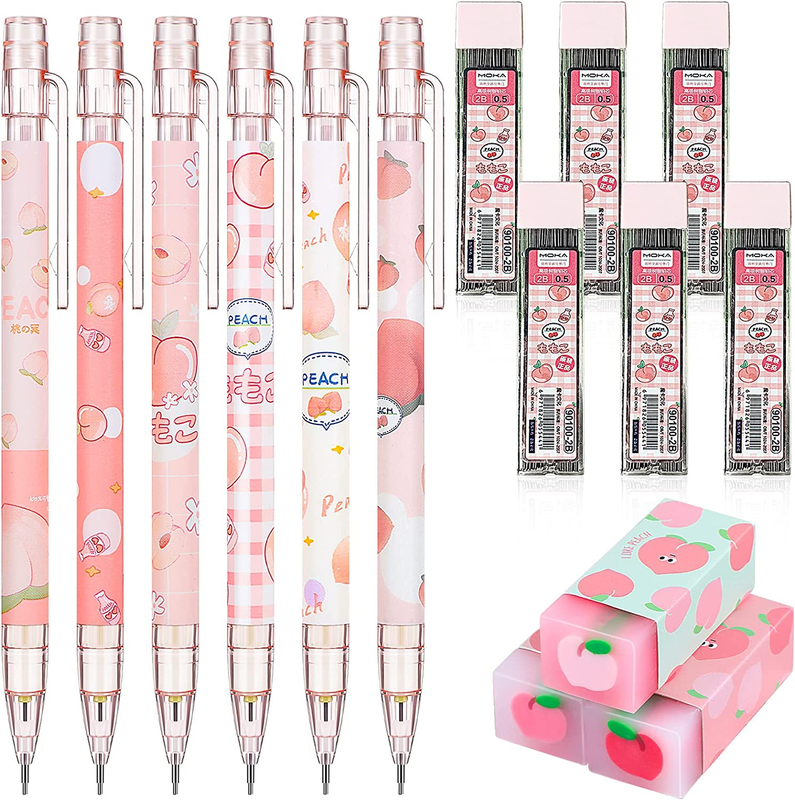 Kawaii Mechanical Pencil Set Include Peach Mechanical Pencils with Tubes
