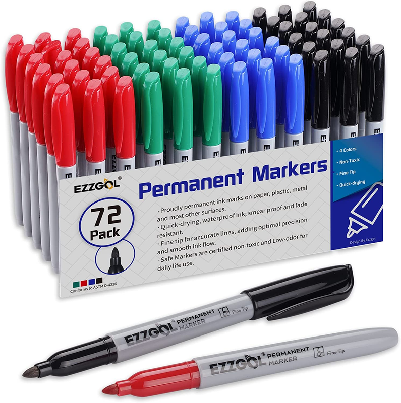 72 Pack Permanent Markers Bulk Set Fine Tip Waterproof Smear Proof School NEW