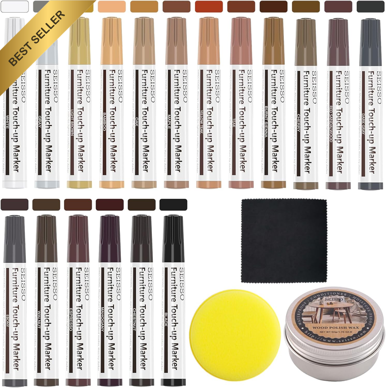 Furniture Repair Kit Touch up Markers, 18 Colors Wood Repair Markers Set with Po