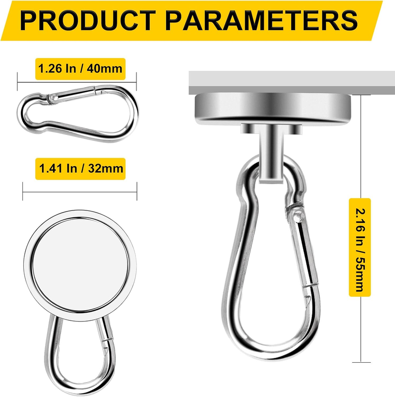Magnetic Hooks, 110LBS Strong Heavy Duty Neodymium Magnet Hooks with Swivel Cara