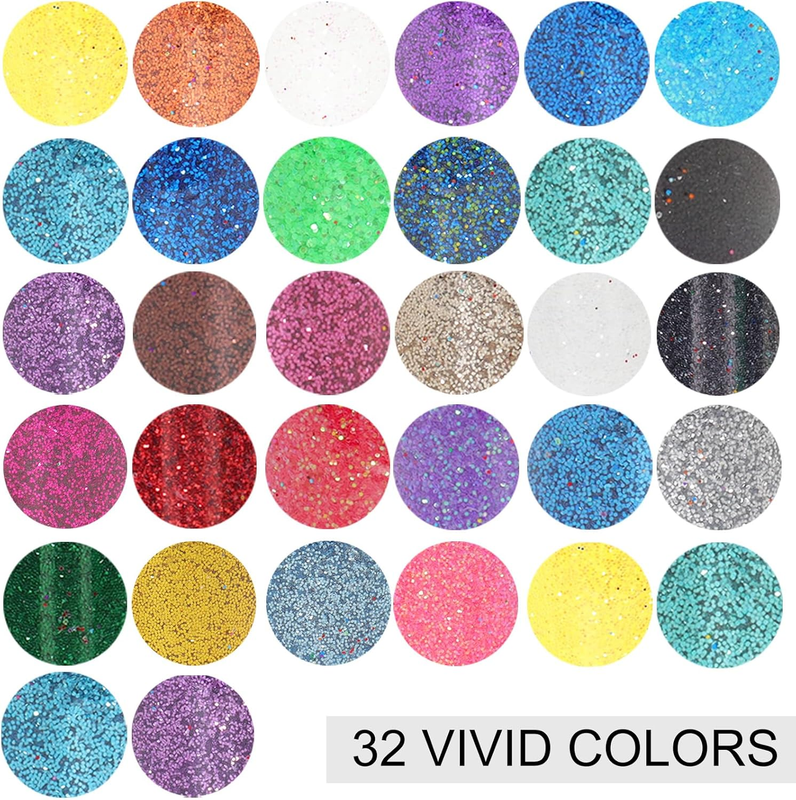 32 Colors Fine and Chunky Glitter Set for Crafts,Hair, Makeup, Slime, Resin Tumb
