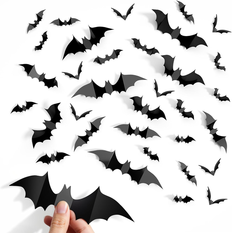140Pcs Bats Halloween Decor, Spooky Halloween Party Supplies Stickers, 3D Bats