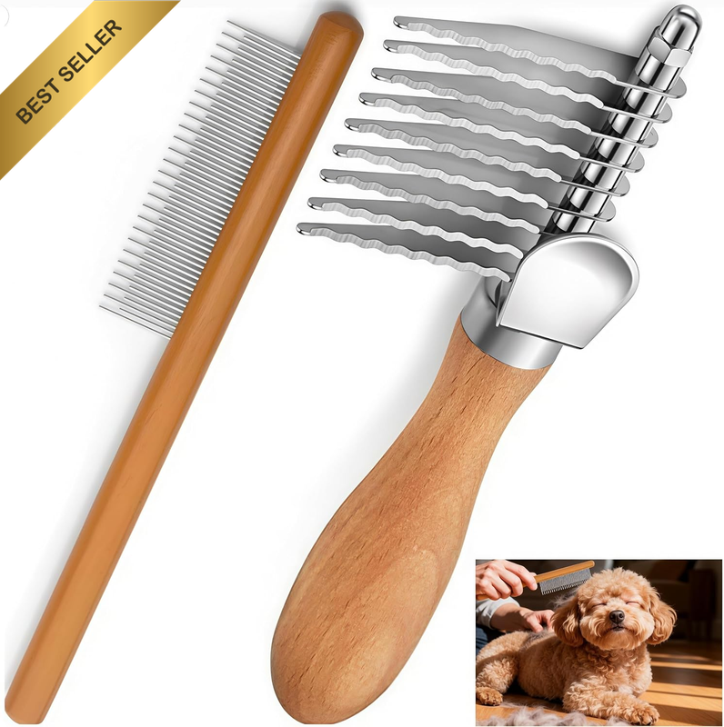 Dog Dematting Rake & Comb - 2 in 1 Dematting Tool for Cats & Dogs, Removing Mats