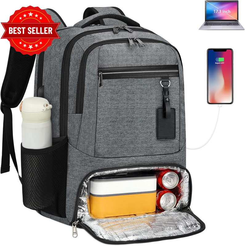 Lunch Backpack 17.3 Inch Laptop Backpack with USB Charging Port Waterproof Trave