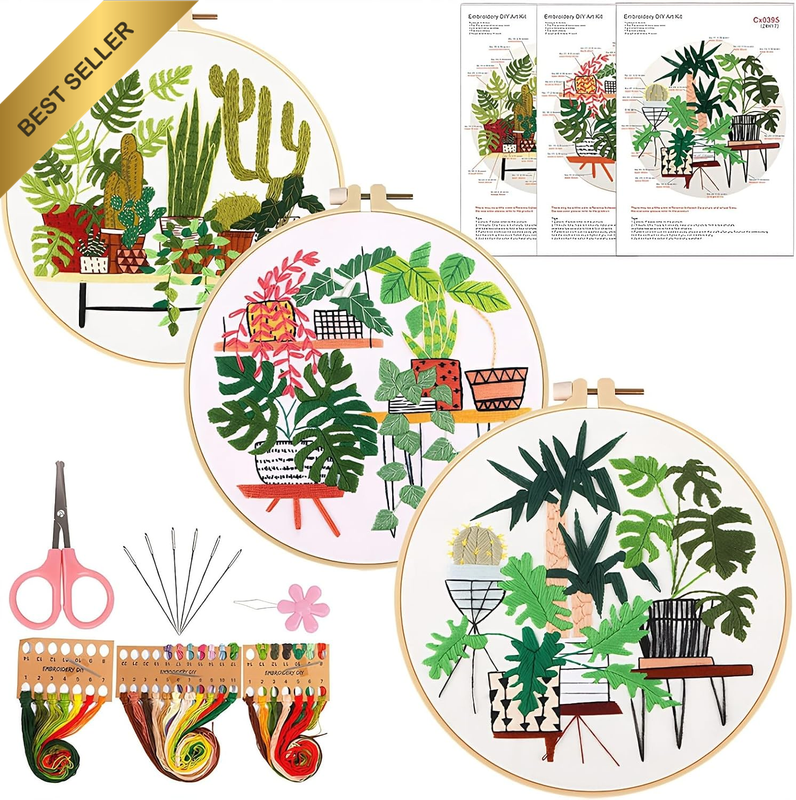 Easy Embroidery Starter Kits for Beginners Adults 3 Stamped Floral Patterns Hand