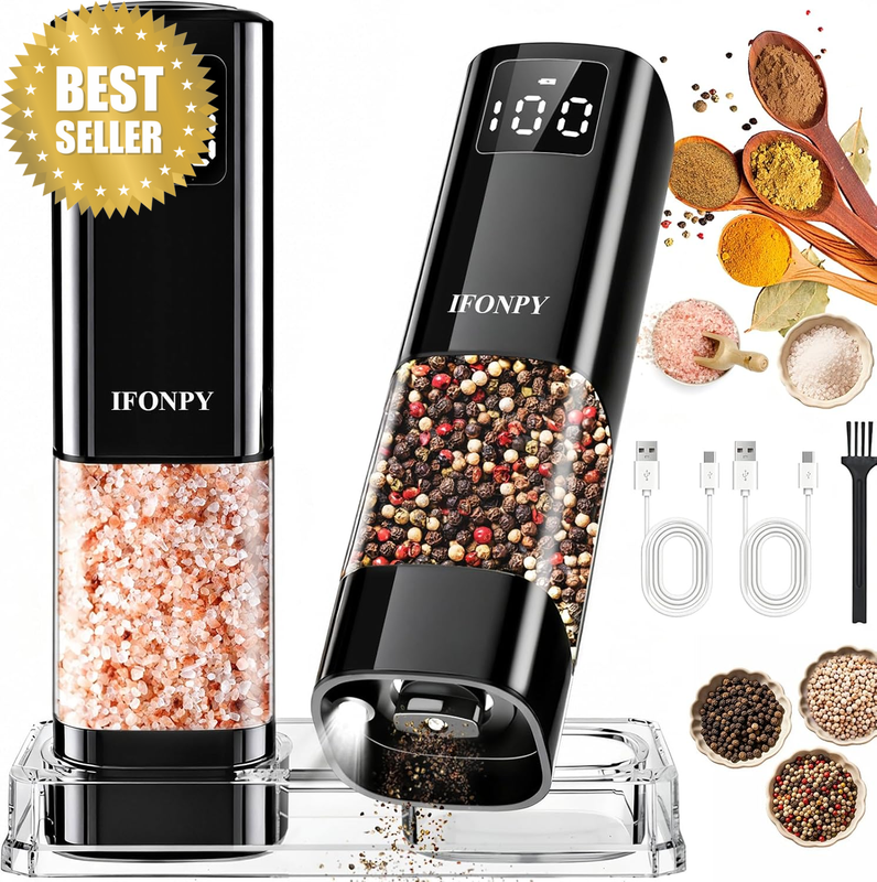 Upgraded Larger Capacity Electric Salt and Pepper Grinder Set Rechargeable with