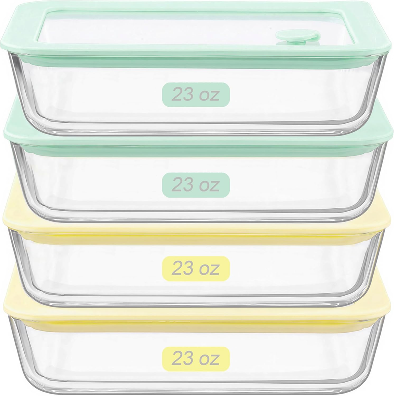 4 Pack Glass Food Storage Containers Airtight Leakproof Meal Prep w Glass Lids
