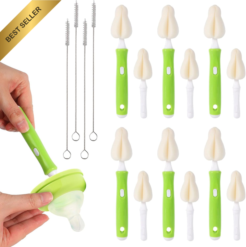 16Pcs Sponge Nipple Bottle Brushes Set, Includes 6 Bottle Nipple Cleaners with 6