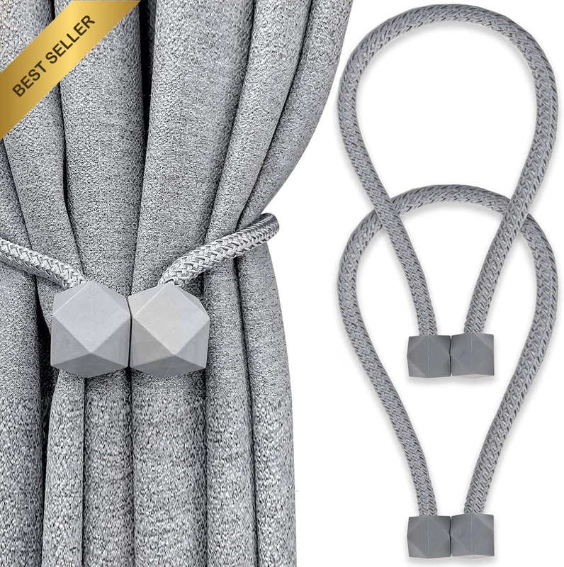 Magnetic Curtain Tiebacks Gray Curtain Ties Attachment for Drapes | 2 Pack Curta