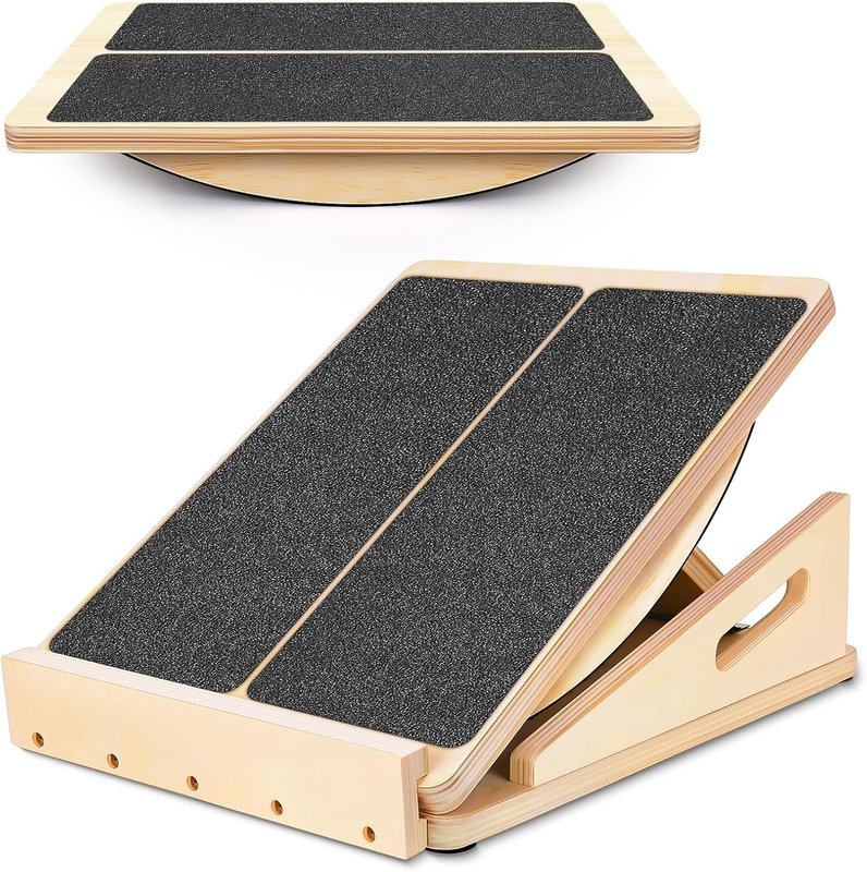 2-In-1 Professional Wooden Slant Board & Balance Board, Adjustable Incline and C