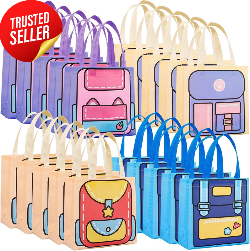 Back to School Goodie Bags with Handles 20 Pack, Cartoon Backpack Non Woven Part