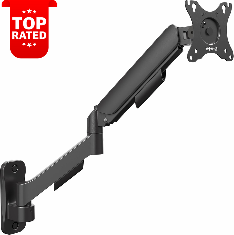 Black Adjustable Pneumatic Single Monitor Wall Mount Full Motion 17-27 Inch