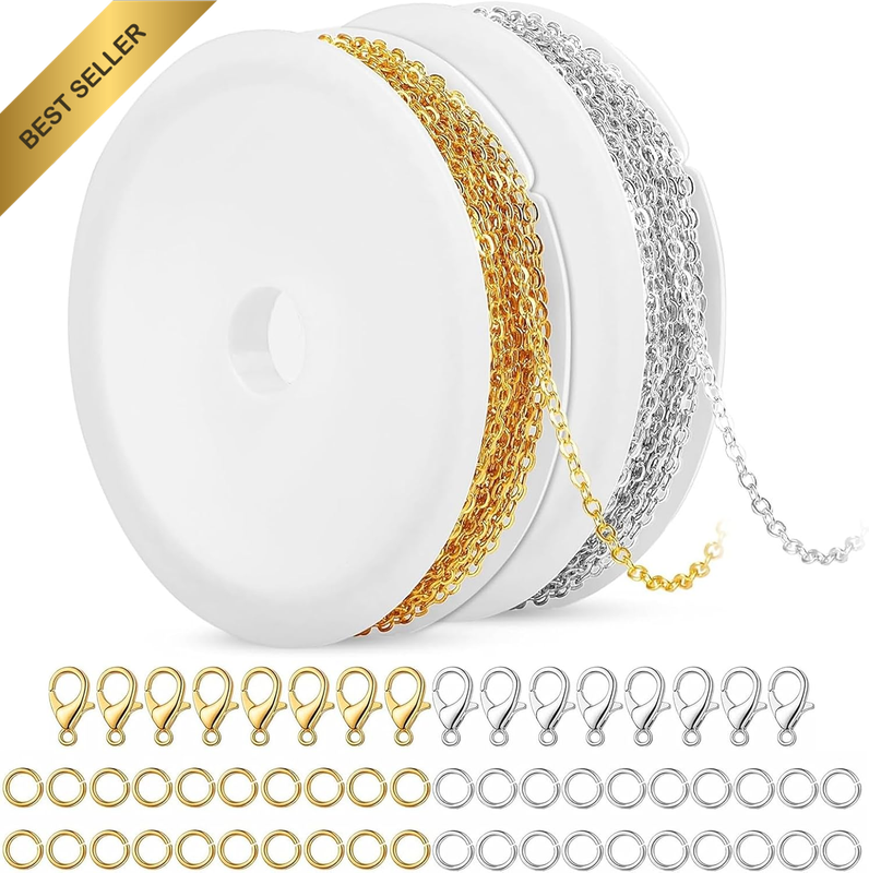 2 Rolls Gold and Silver Necklace Chain Set, 2 Rolls 3M Each 3Mm Cable Chain with