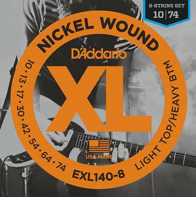 D'Addario EXL140-8 8-String Nickel Wound Strings, Light Top/Heavy Bottom, 10-74