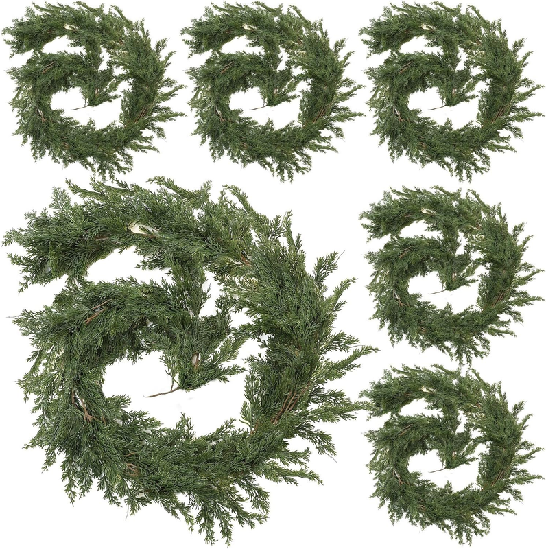 6 Pcs 6Ft Christmas Cedar Garland Artificial Pine Christmas Garland Realistic Winter Greenery Garland Green Pine Cypress Vines for Holiday Mantel Fireplace Table Centerpiece Xmas Decor