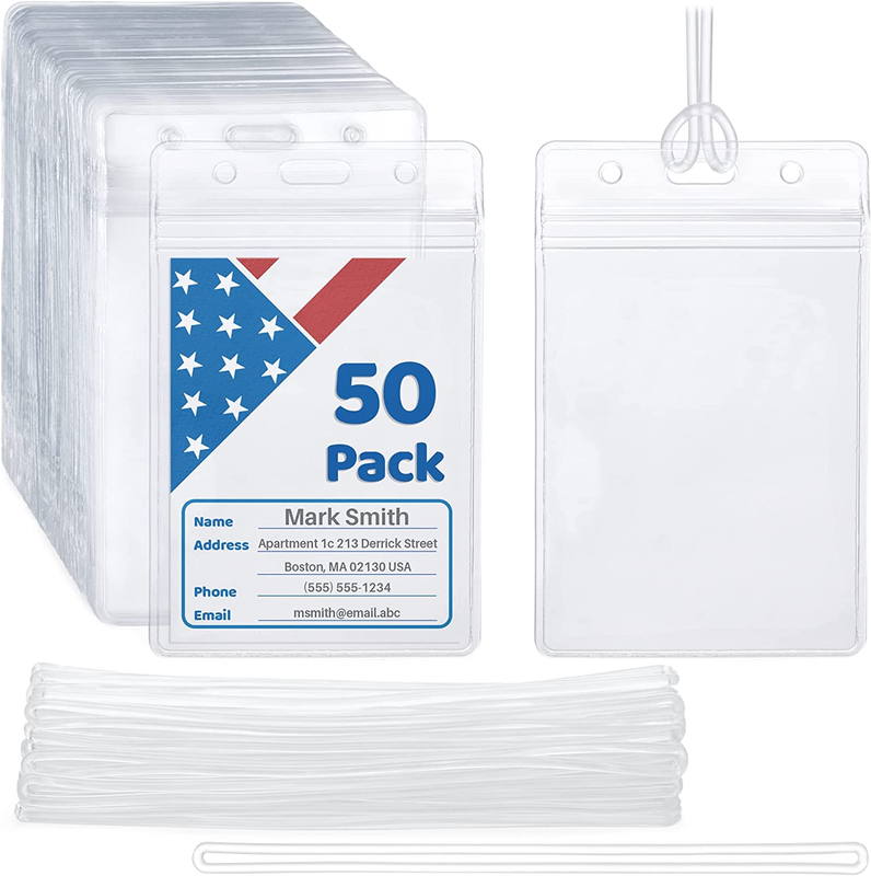 -Usa Luggage Tags with Transparent Loops (Clear, 50 Pack), Waterproof Travel Bag