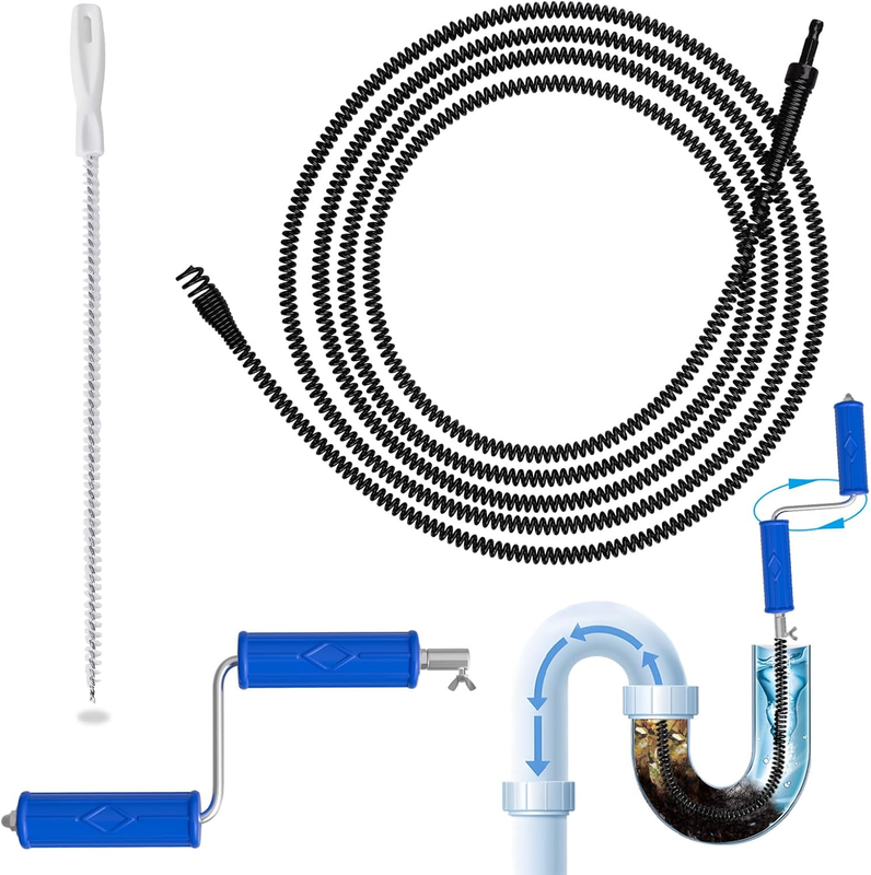 Drain Snake 8mm 5M Pipe Cleaning Spiral Auger Sink Bath Shower Blockage Tool Kit