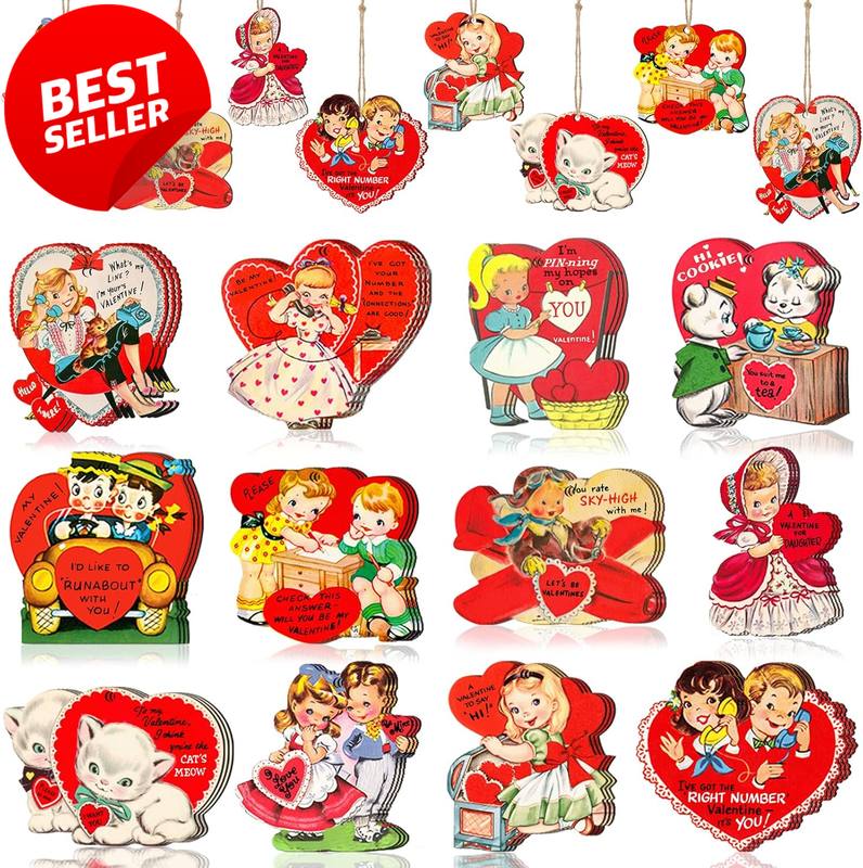 Wooden Heart Hanging Ornaments 36Pc Vintage Tree Decor Party Favors - US