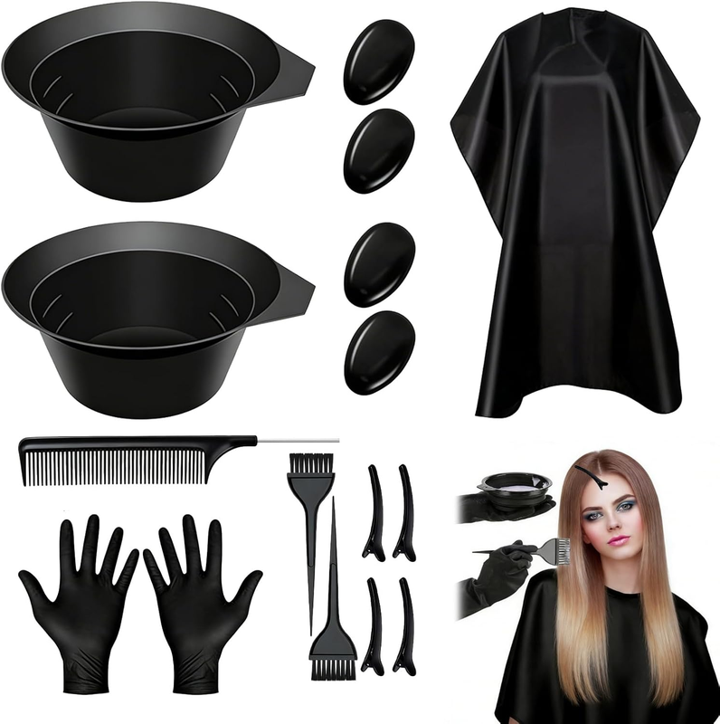 16-Piece DIY Hair Coloring Kit – Includes Dye Bowls, Capes, Brushes, Gloves, Cli