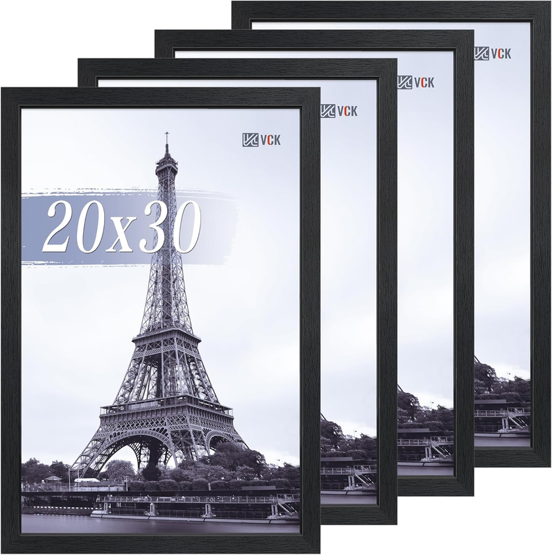 20X30 Poster Frame Set of 4 - Black, Gallery-Quality Wood Picture Frames, 1.1-Inch Wide Border, Polished Plexiglass, Vertical or Horizontal Wall Display for Photo/Art/Prints, Black