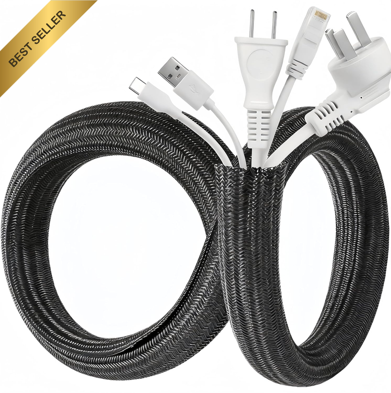 6.6Ft - 1.2 Inch Cord Protector, Braided Cable Sleeve, Split Wire Loom Tubing, C