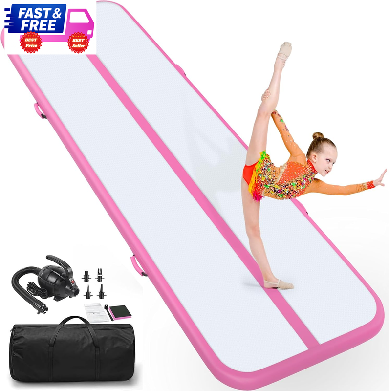 Air Tumble Track Mat 6.6–20ft Inflatable Gymnastics Tumbling Mat w/ Electric Pum