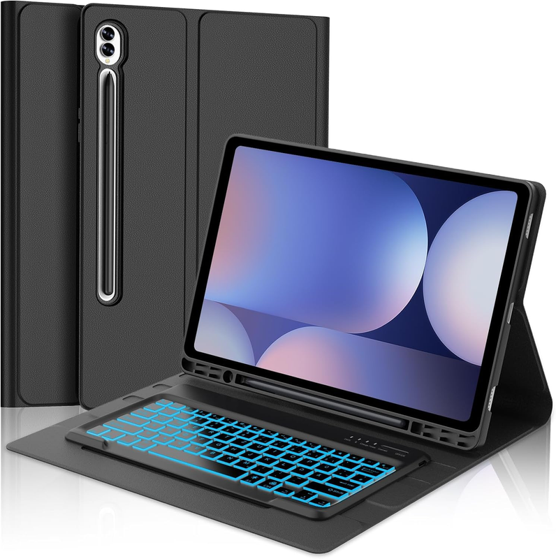 Tastatur Hülle Für Samsung Galaxy Tab S10 Ultra/S9 Ultra 14.6 Zoll, 7 Farben Beleuchtete, QWERTZ Deutsche Magnetisch Abnehmbarer Bluetooth Tastatur Für Galaxy Tab S10Ultra/S9 Ultra 14.6'', Schwarz