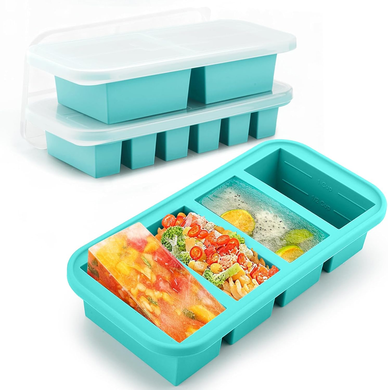 Silicone Freezer Tray with Lid -Freezer Food Molds- Large Ice Cube Tray, Silicon